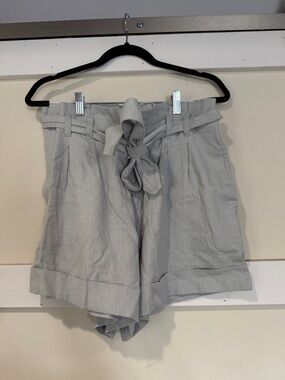 Light Gray/green Paperbag Waist Tie Shorts